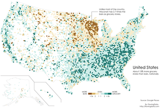 Illustration for article titled Maps of Where Bars Outnumber Grocery Stores